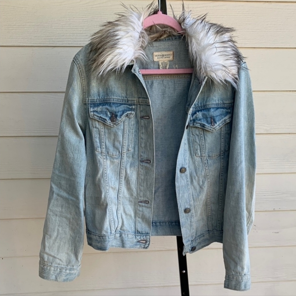 Ralph Lauren Denim and supply denim cotton Jacket with Faux Fur Collar small